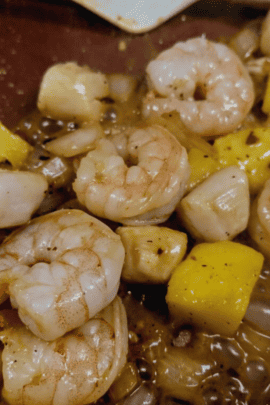 Cooked Mango, Shrimp, and Scallops