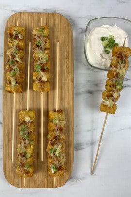 Cooked Loaded Tater Tot Skewers