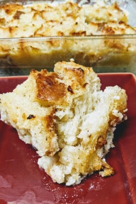 cooked bread pudding in a bowl