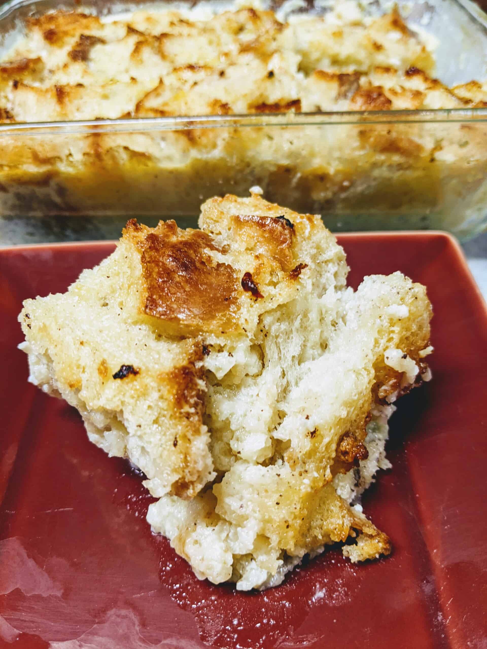 cooked bread pudding in a bowl