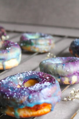 glazed sparkly galaxy donuts