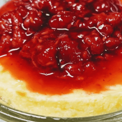 air fryer cheesecake with raspberry compote