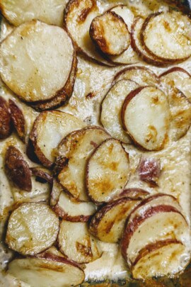 scalloped potatoes in baking dish