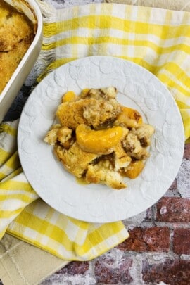 southern peach cobbler on a plate