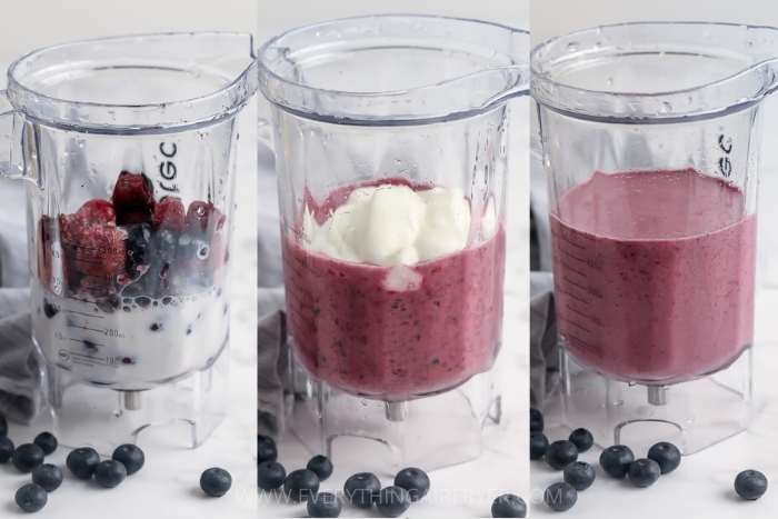 process of blending ingredients to make Berry Smoothie