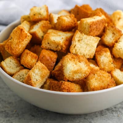a bowl of croutons