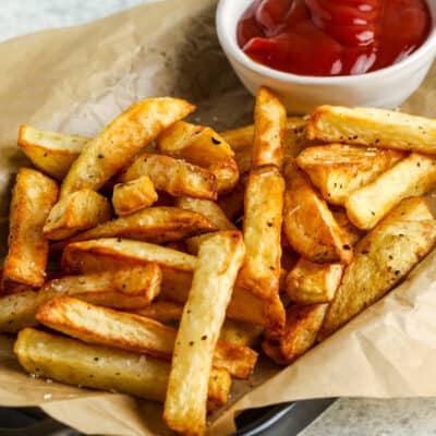 french fries with ketchup on a plate