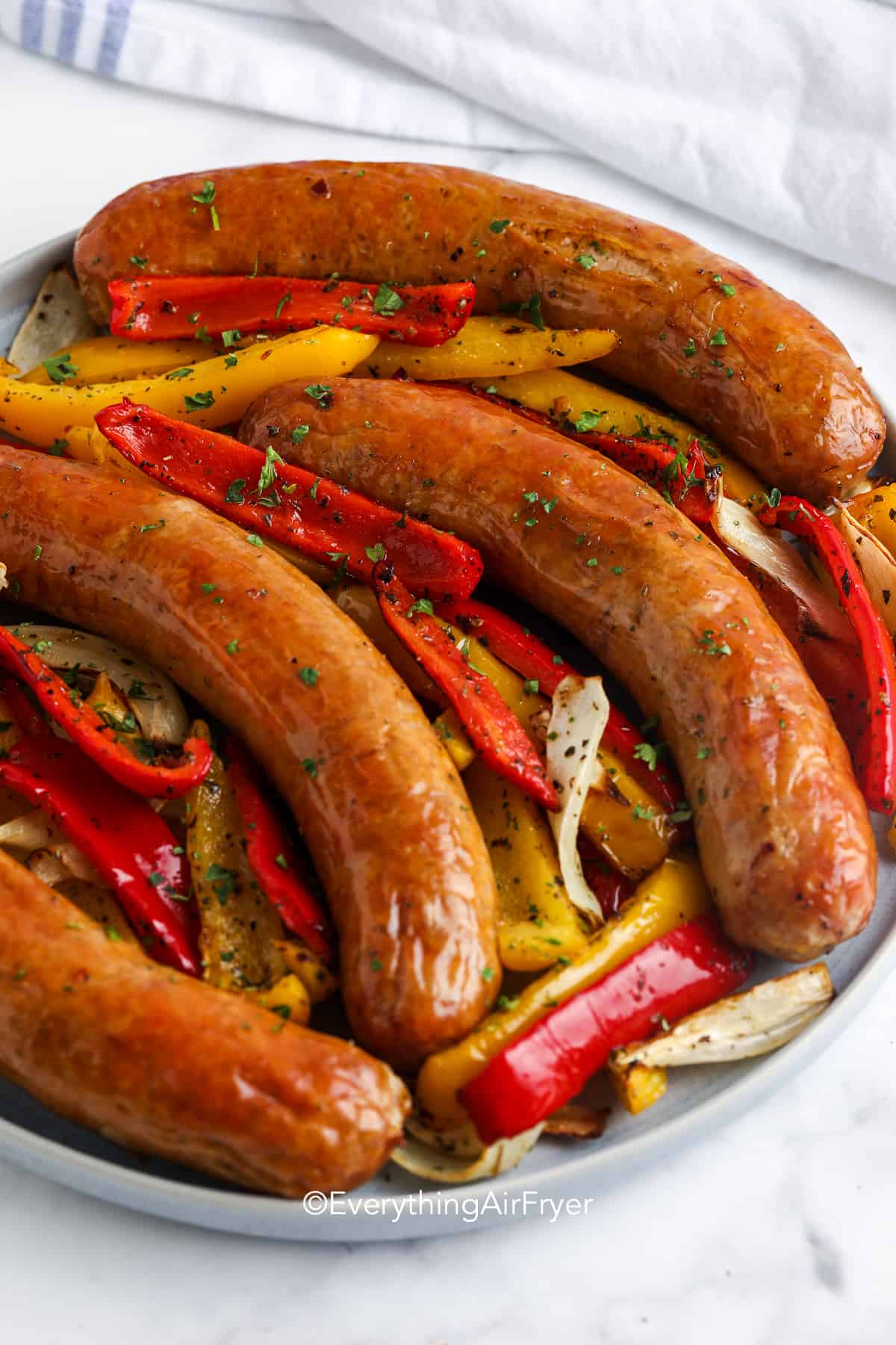 sausage and bell peppers on a plate