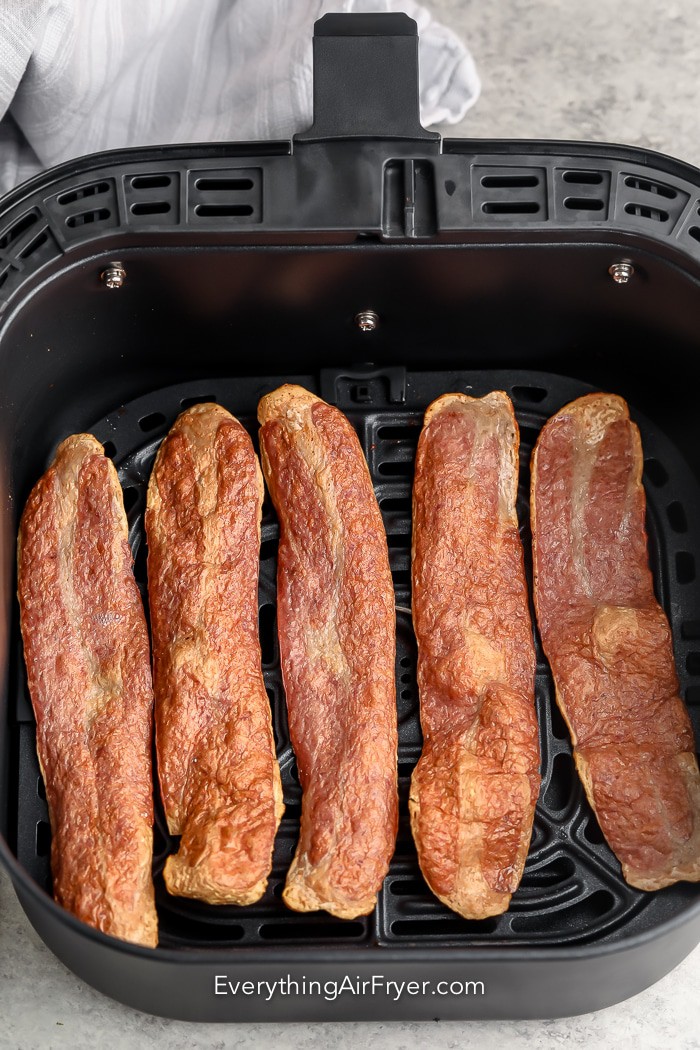Air Fryer Turkey Bacon cooked in the air fryer