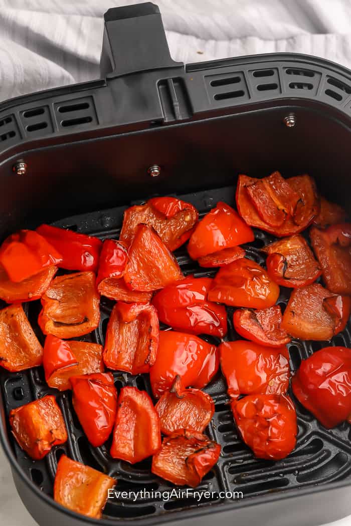 Roasted peppers in the air fryer basket