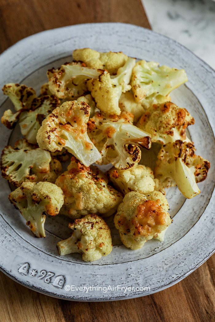 a plate of cheesy roasted cauliflower