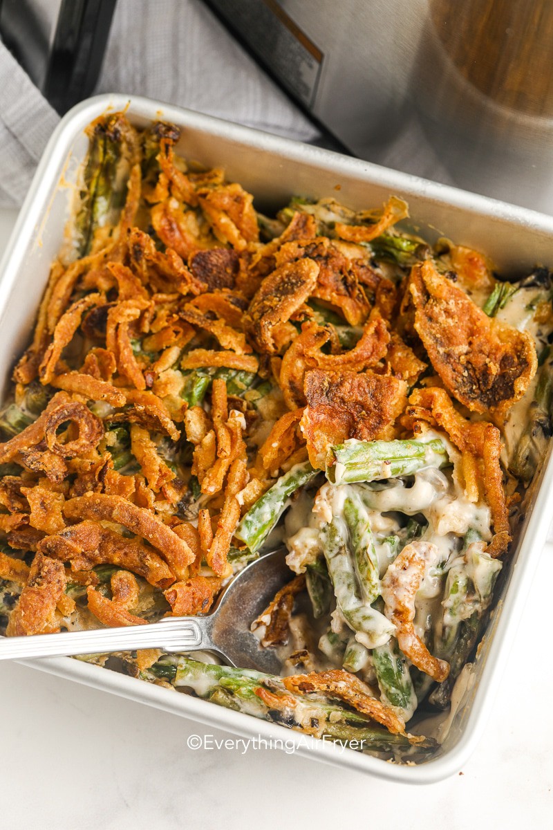 AirFryer Green Bean Casserole with a spoon
