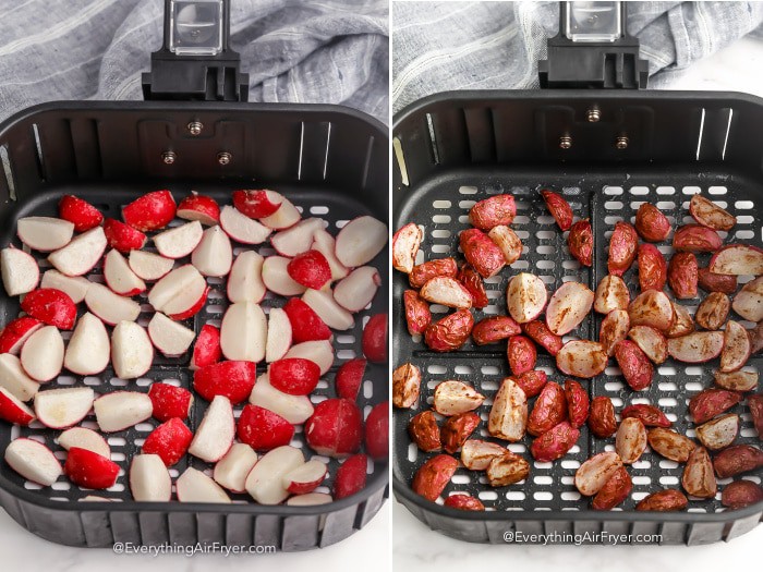 radishes before and after being air fried