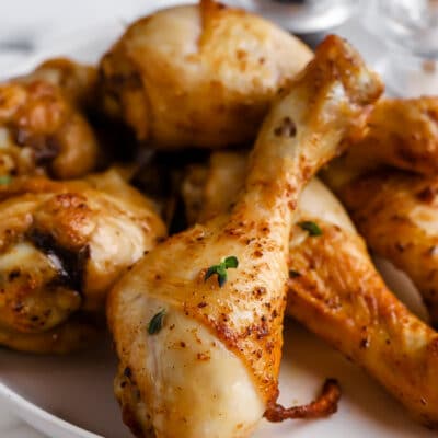 close up of Air Fryer Chicken Legs on a plate