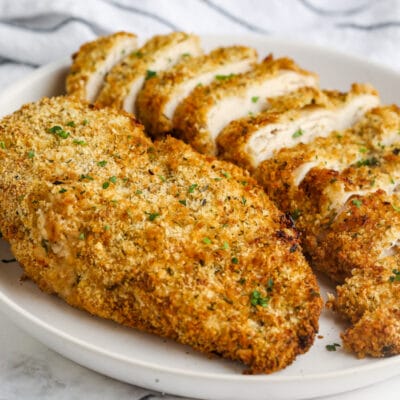Air Fryer Crispy Chicken Breasts on a plate