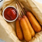 Air Fryer Frozen Corndogs with ketchup