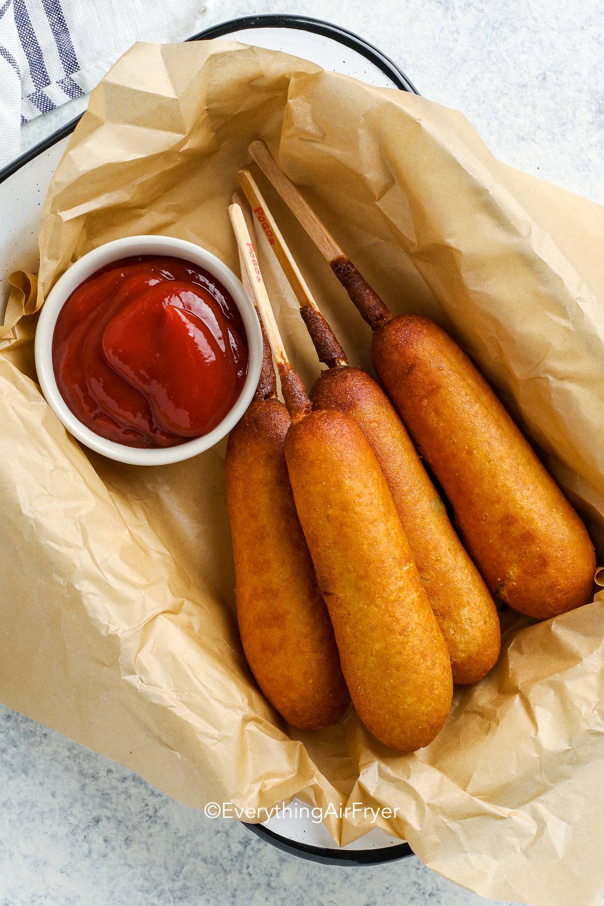 Air Fryer Frozen Corndogs with ketchup