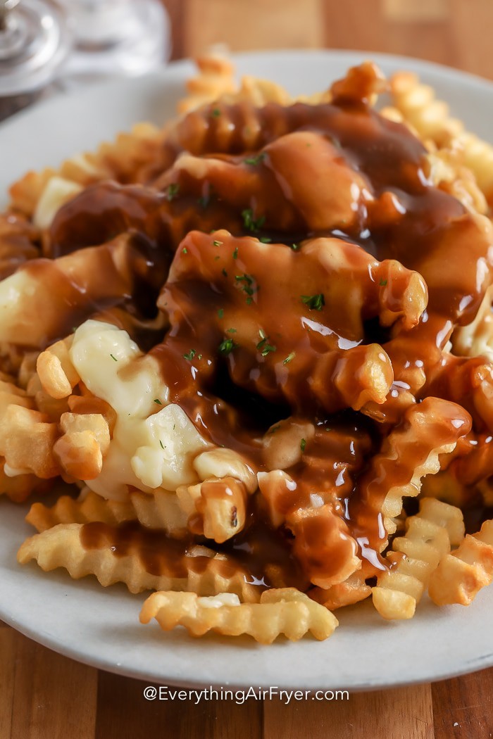 Air Fryer Poutine on a plate