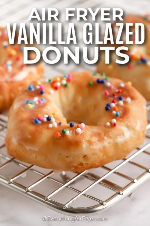Air Fryer Vanilla glazed Donuts with text