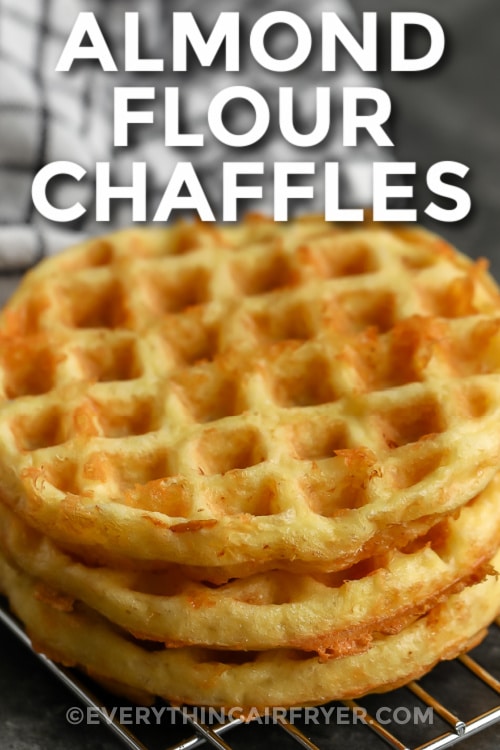 A stack of three Chaffles with writing