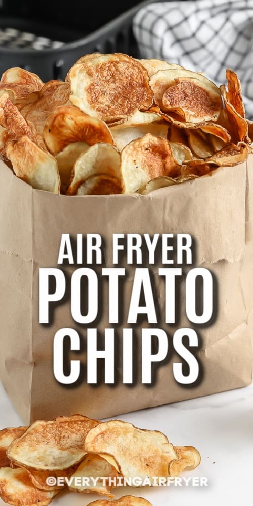 A paper bag of Air Fryer Potato Chips with text