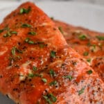 Air Fryer Salmon plated with text