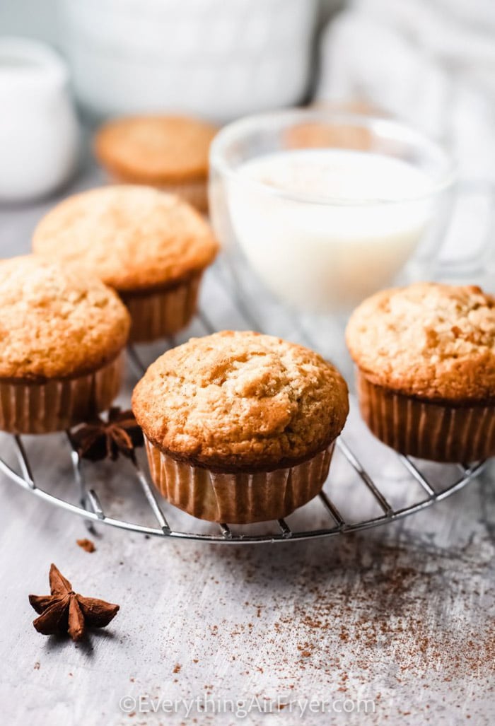 Air Fryer Pumpkin Spice Muffins cooling on a cooling rack