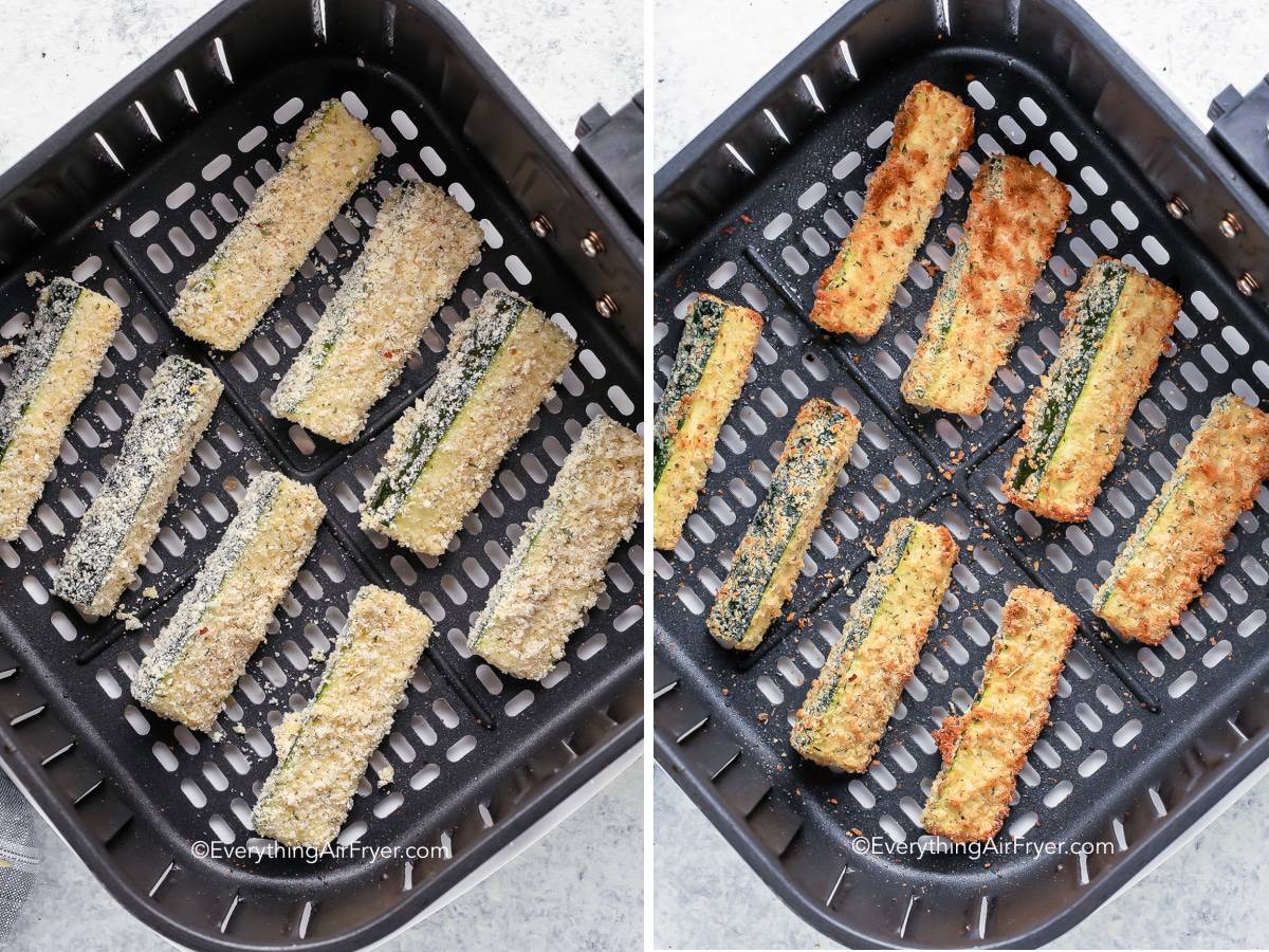 cooked and uncooked air fryer zucchini fries