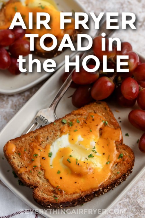 Air Fryer Toad in the Hole on a plate with writing