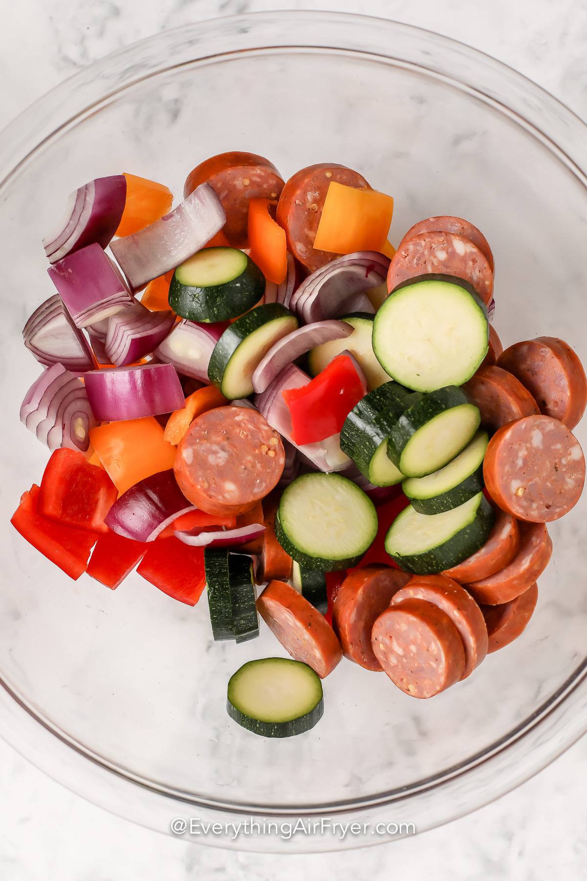 Mixed Vegetables with Sausage in a bowl