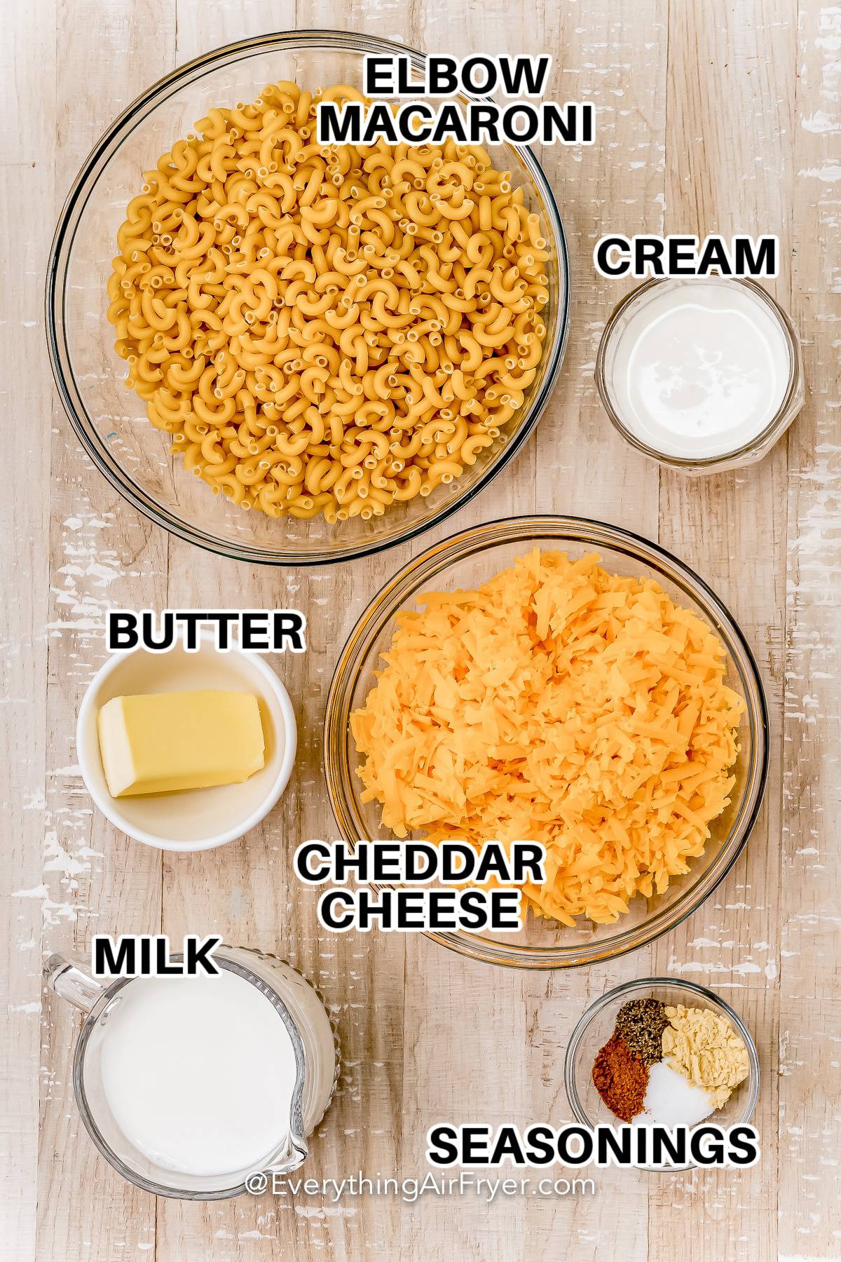 Ingredients for Air Fryer Mac and Cheese EverythingAirFryer20