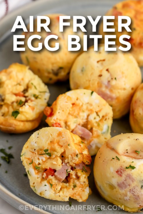 A plate of air fryer egg bites with writing