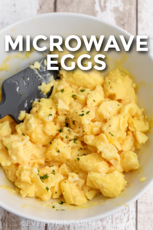 Microwave Eggs in a bowl with text