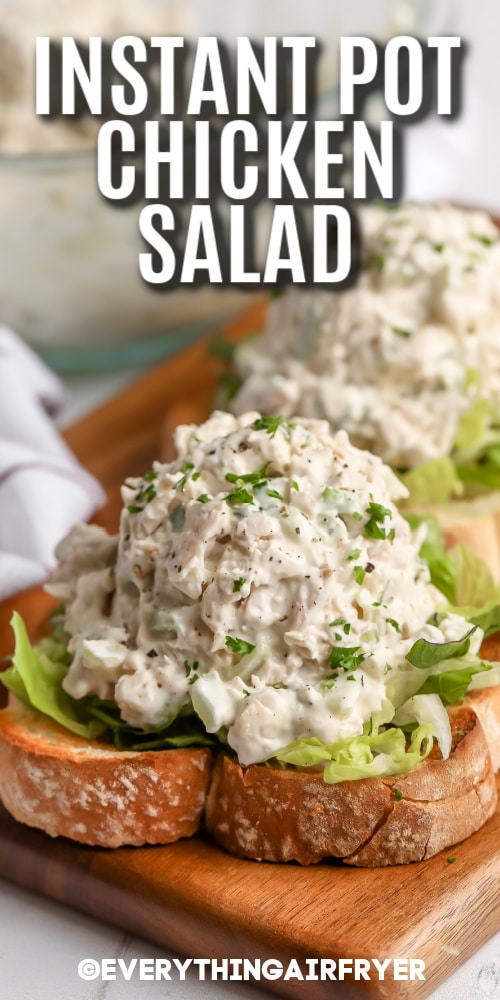 Chicken salad sandwich with writing