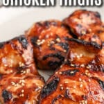 Air Fryer Boneless Chicken Thighs on a plate with a title.