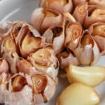 Air Fryer Roasted Garlic with writing