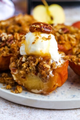 air fryer baked apple topped with ice cream