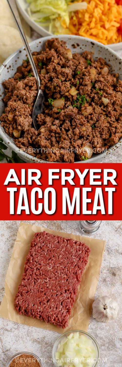 taco meat and ingredients with text