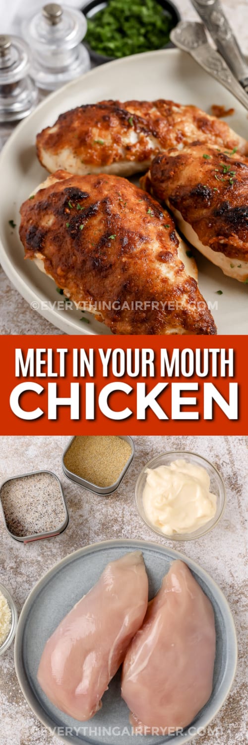 melt in your mouth chicken and ingredients with text