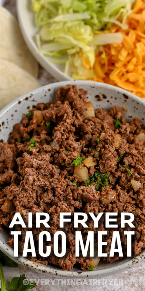 taco meat in a bowl with text