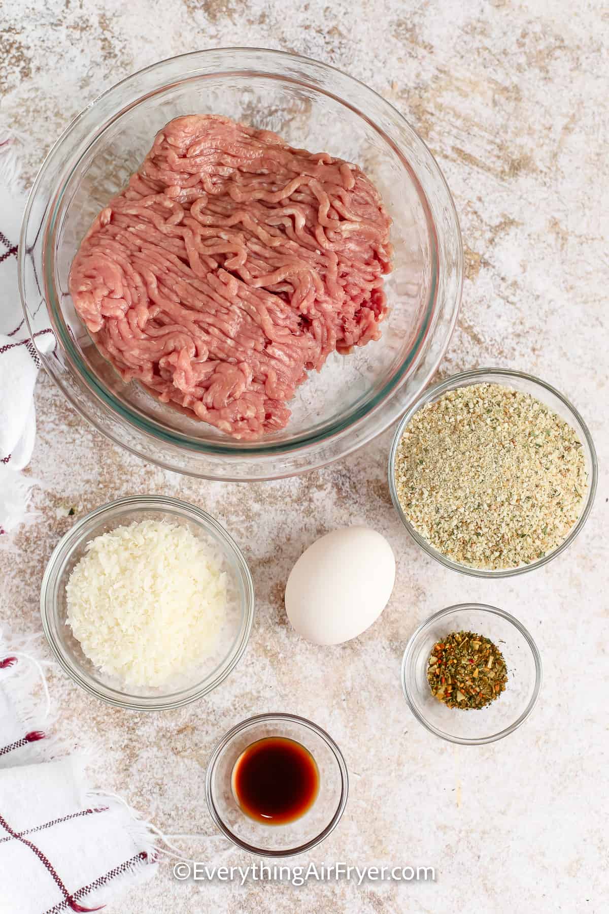ingredients assembled to make air fryer turkey meatballs