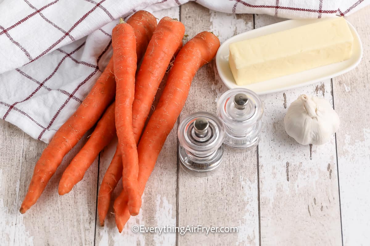 ingredients assembled to make buttery air fryer carrots