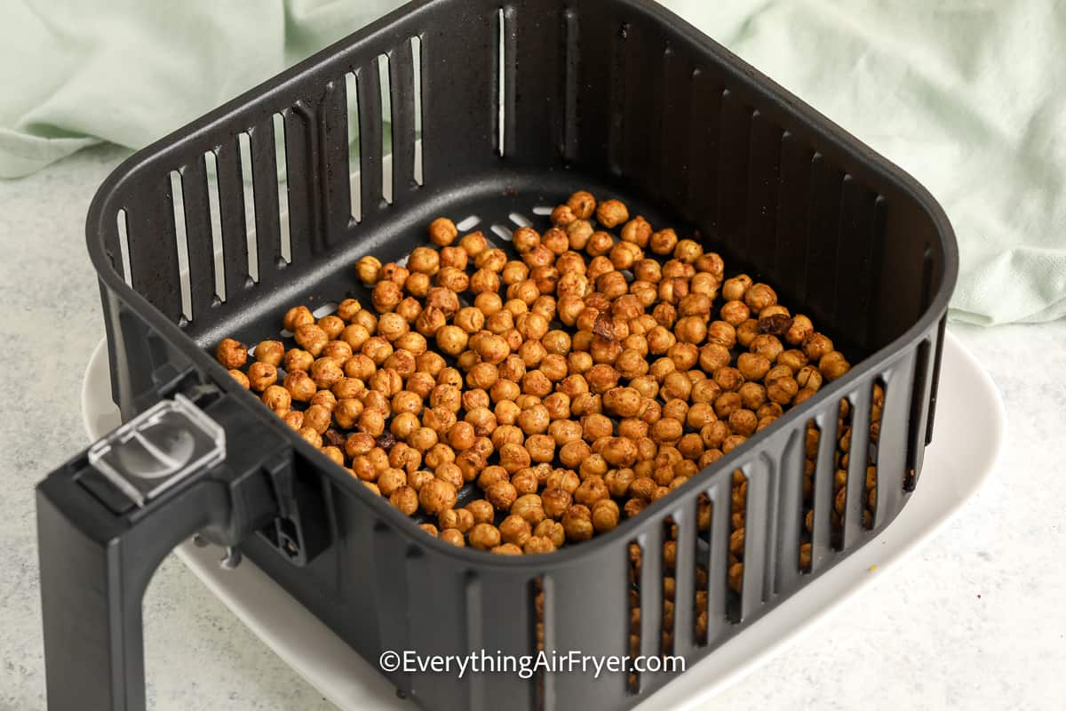 air fried chickpeas in an air fryer tray