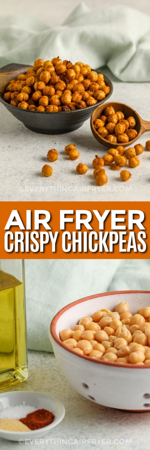 air fried chickpeas and ingredients with text