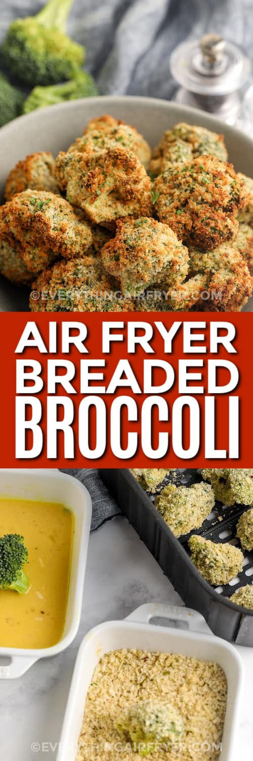 air fryer broccoli and ingredients with text