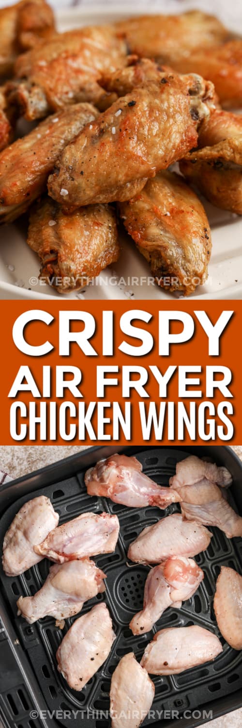 crispy chicken wings and and uncooked chicken wings with text