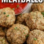 air fryer turkey meatballs and dipping sauce with text