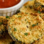 air fryer zucchini chips with dipping sauce with text