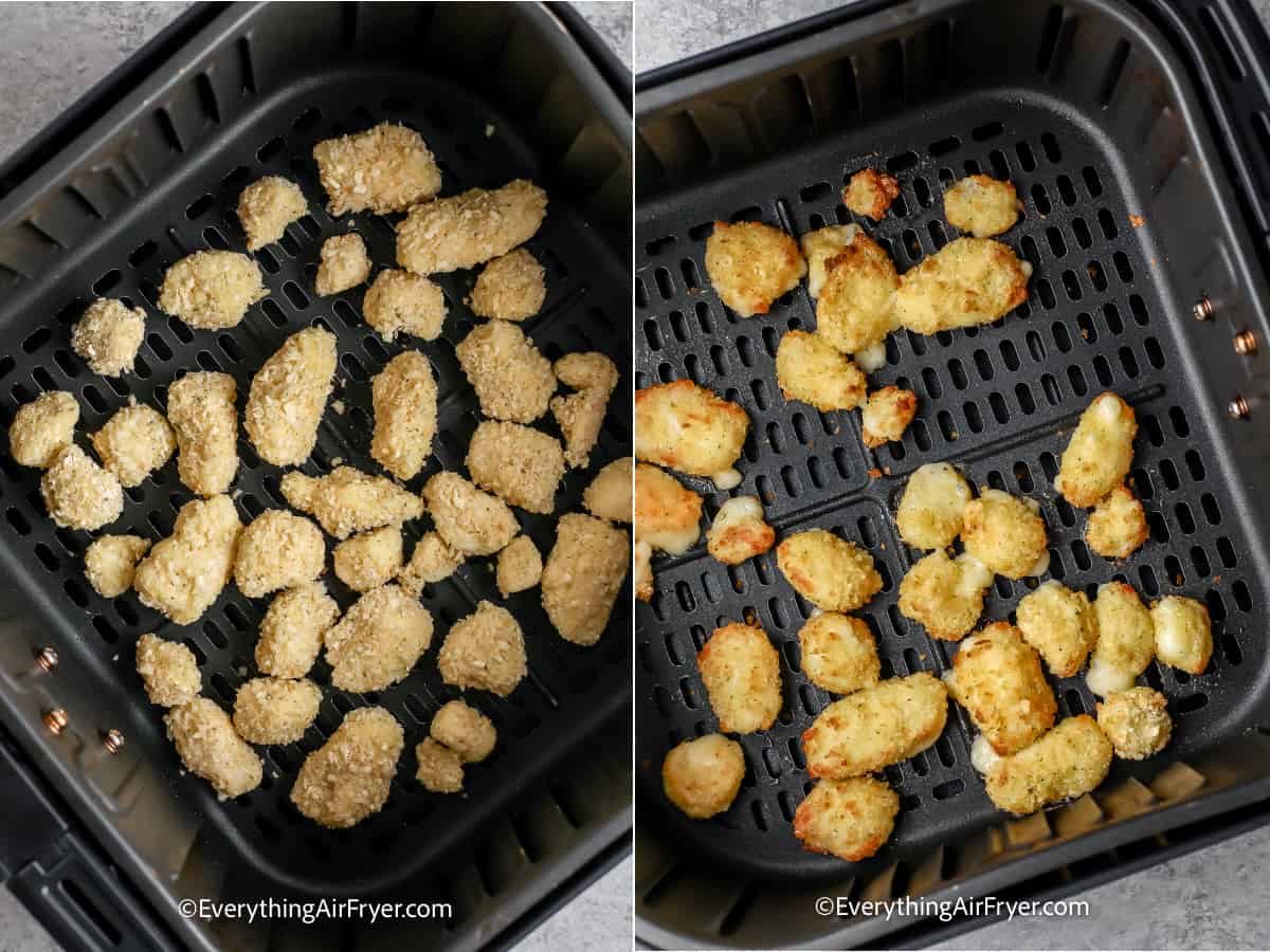 Air Fryer Cheese Curds before and after cooking
