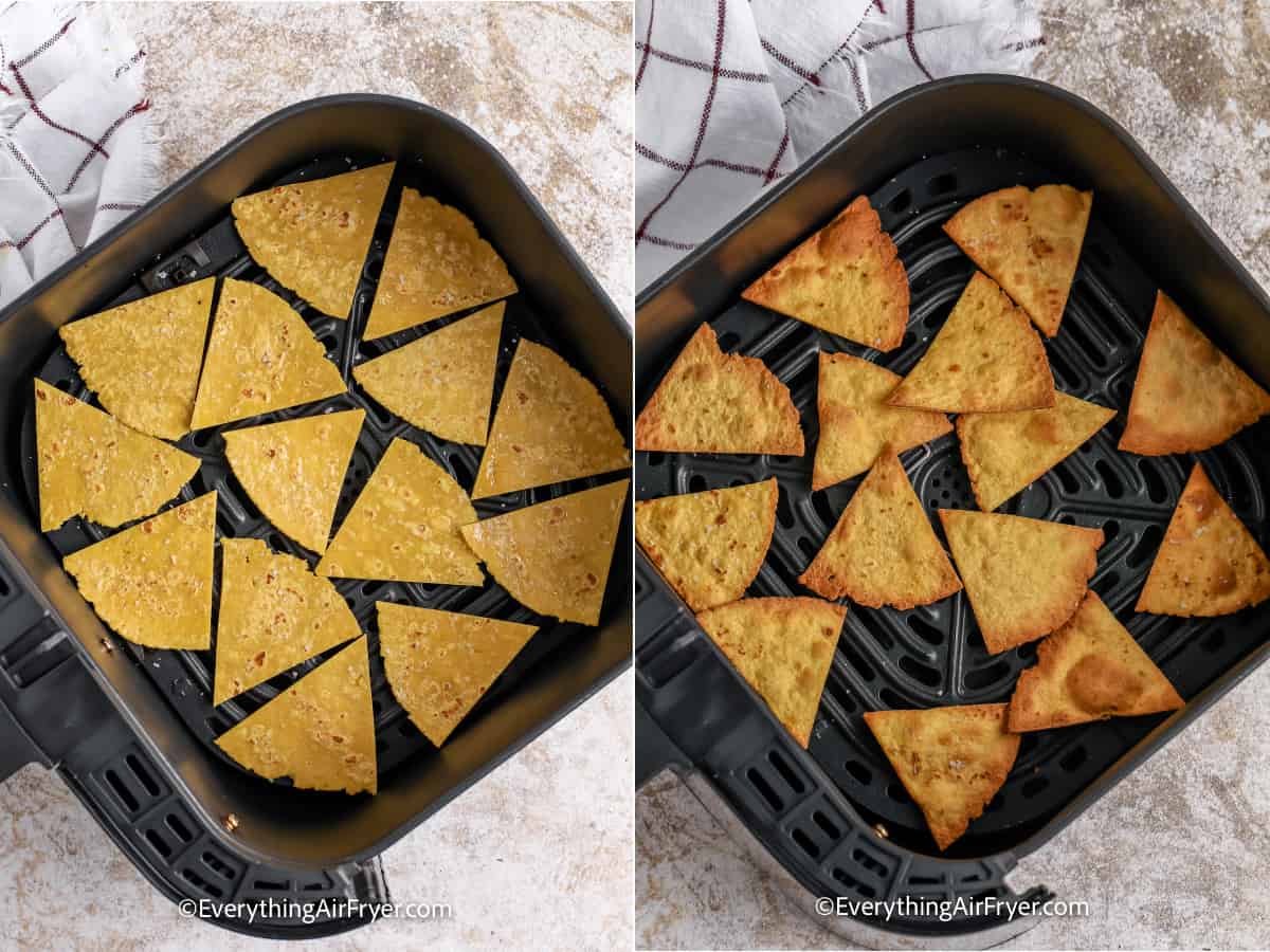 process of cooking tortilla chips in air fryer tray